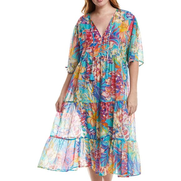 JOHNNY WAS Helena Tiered Maxi Dress in Blue Multi Florals Size 3X Brand New - Picture 1 of 4